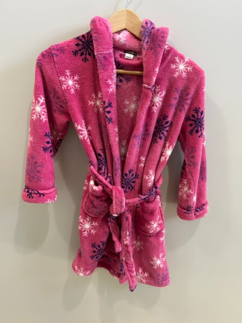 PJ Sleep Girls Pink Snowflake Plush Hooded Robe Size 7/8